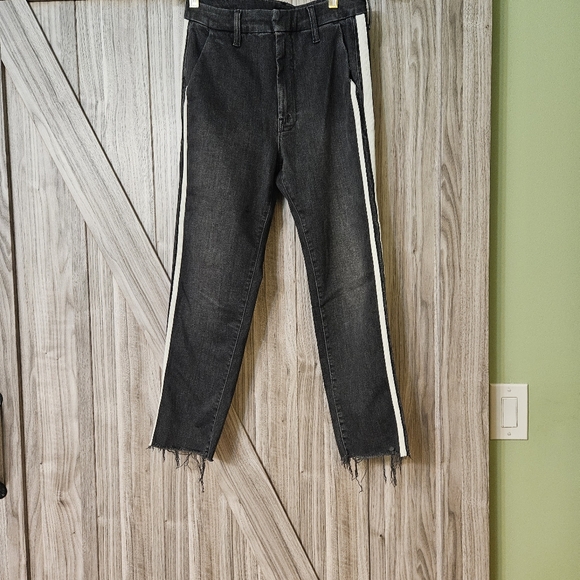 MOTHER Insider Striped Crop Step-Hem Fray Jeans in Guilty Racer - Picture 4 of 13